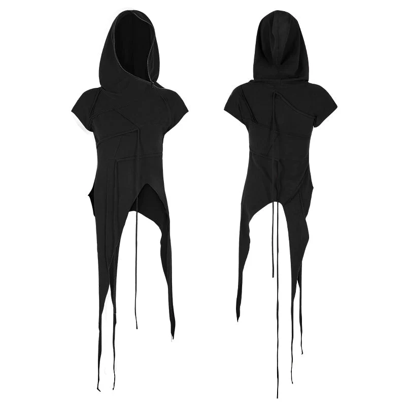OPT-153 Fashion Slant Hat Mosaic Punk T-shirt Irregular Top - Image 4