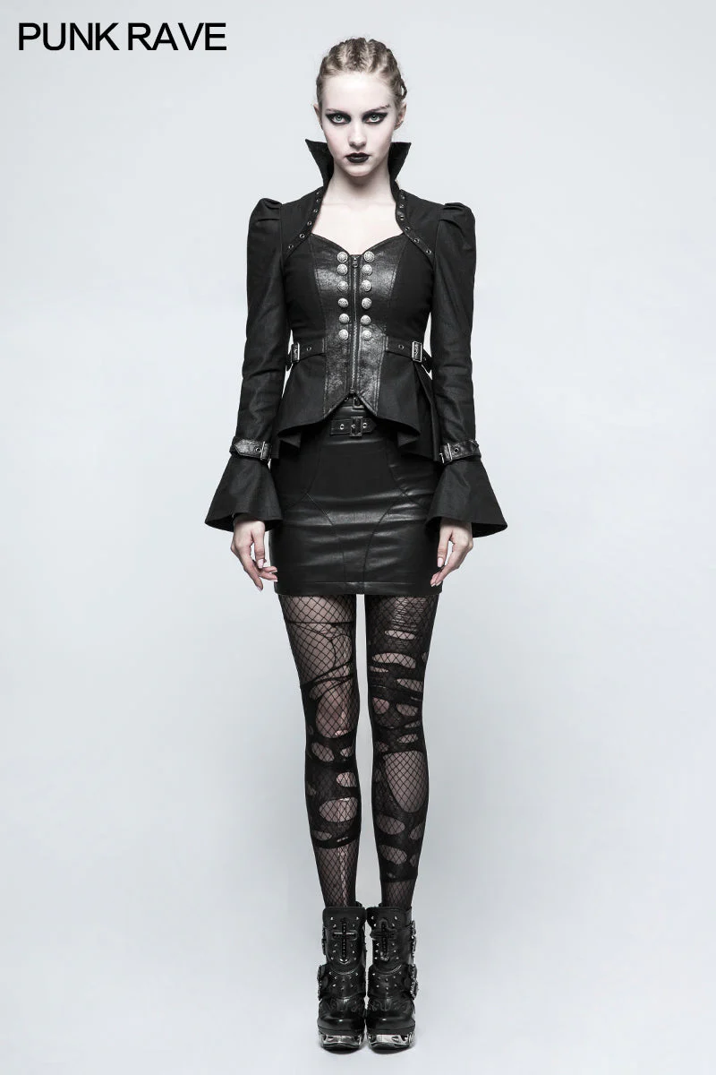 Y-778 Fashion Stand-collar black Short Punk Jacket Shirt With Trumpet Sleeve - Image 11
