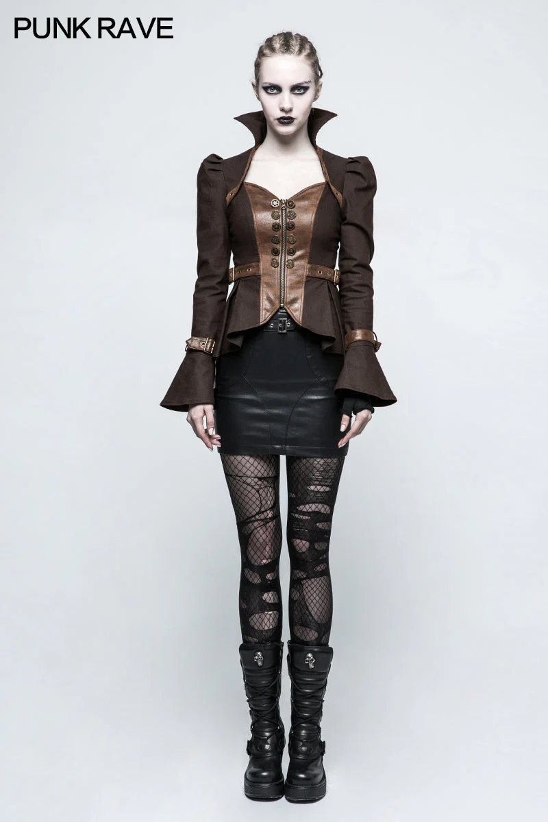 Y-778 Fashion Stand-collar black Short Punk Jacket Shirt With Trumpet Sleeve - Image 12