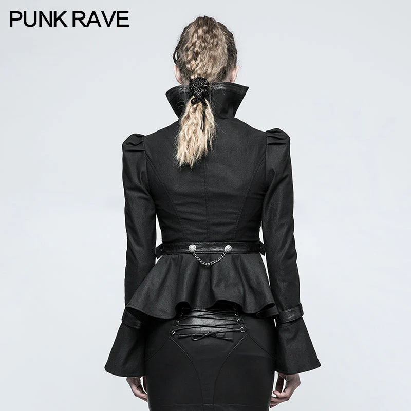 Y-778 Fashion Stand-collar black Short Punk Jacket Shirt With Trumpet Sleeve - Image 3