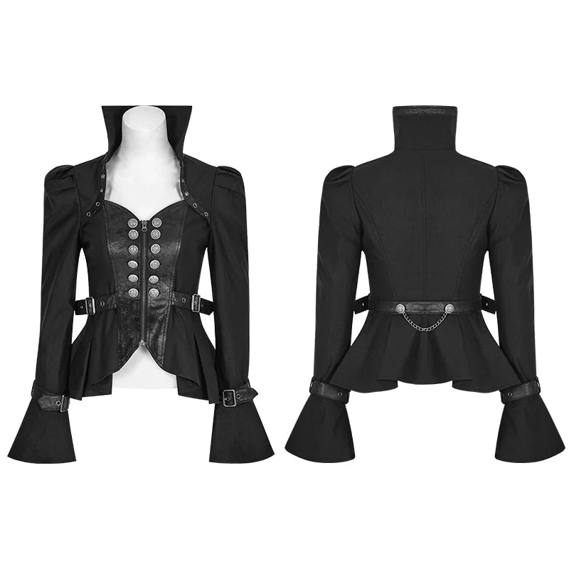Y-778 Fashion Stand-collar black Short Punk Jacket Shirt With Trumpet Sleeve - Image 4