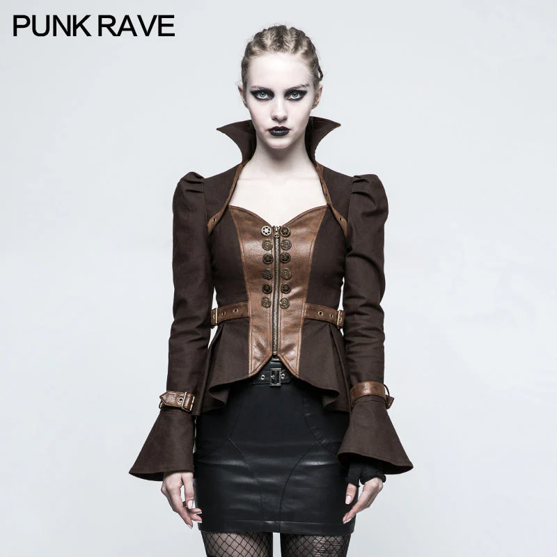 Y-778 Fashion Stand-collar black Short Punk Jacket Shirt With Trumpet Sleeve - Image 6