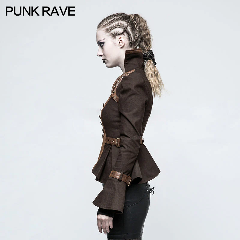 Y-778 Fashion Stand-collar black Short Punk Jacket Shirt With Trumpet Sleeve - Image 7