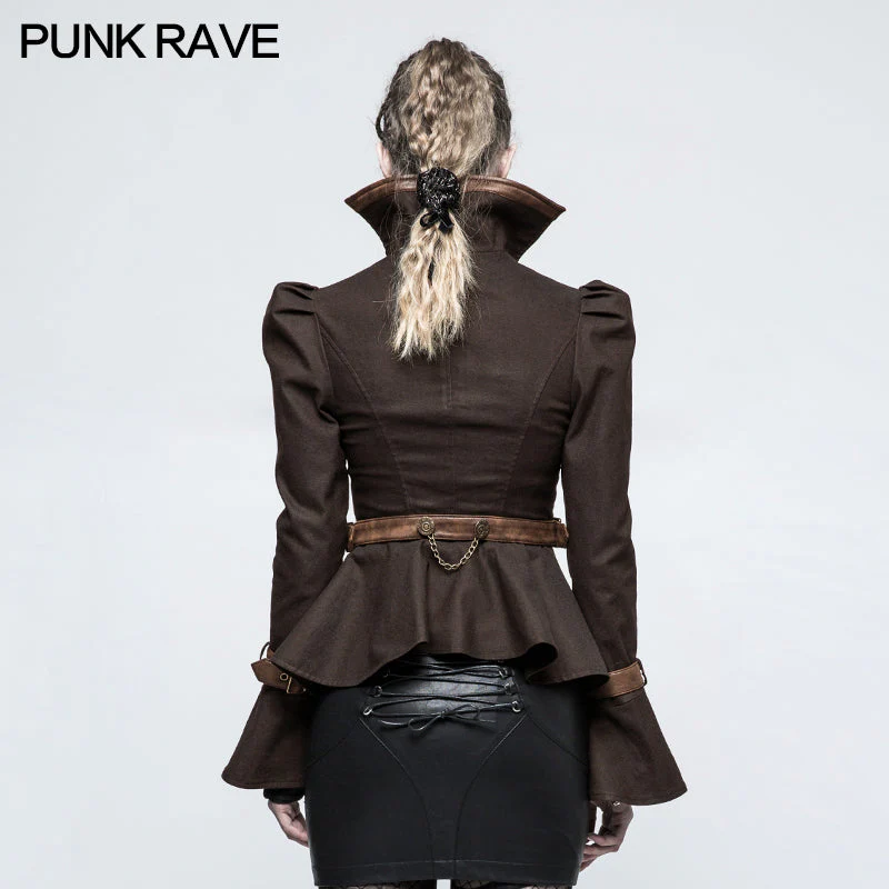 Y-778 Fashion Stand-collar black Short Punk Jacket Shirt With Trumpet Sleeve - Image 8