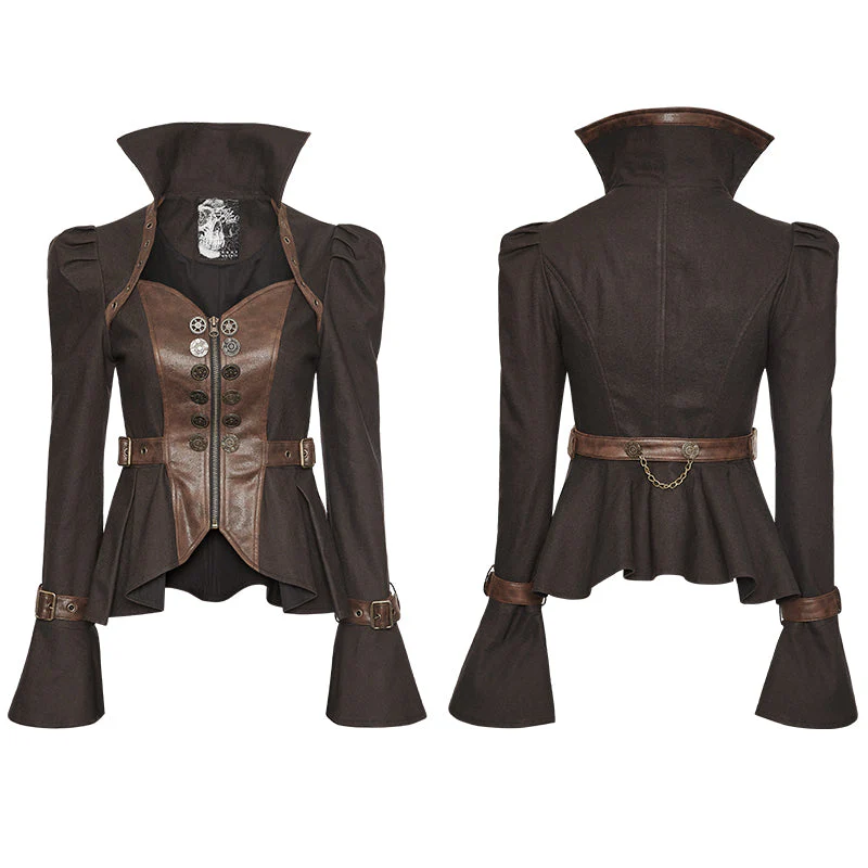 Y-778 Fashion Stand-collar black Short Punk Jacket Shirt With Trumpet Sleeve - Image 9