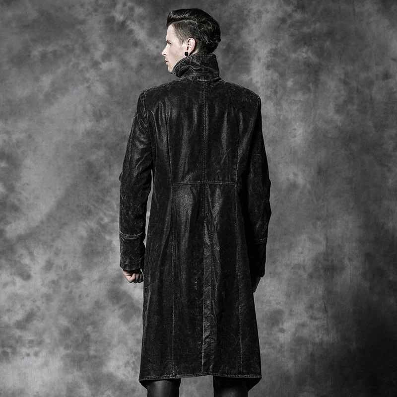Y-462 Fashion Style black Long Windbreaker Punk Trench Coat - Image 2