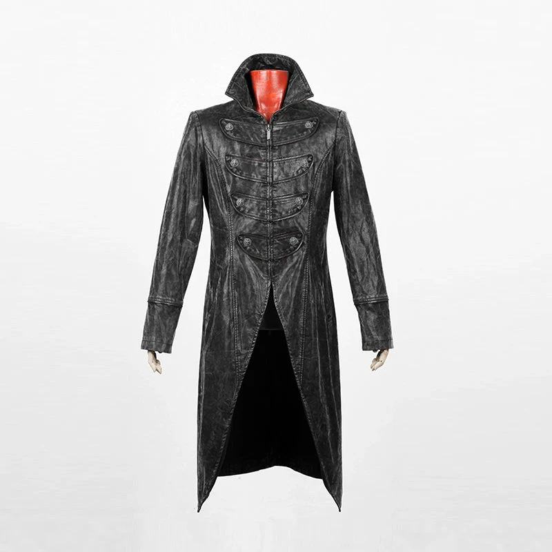 Y-462 Fashion Style black Long Windbreaker Punk Trench Coat - Image 3