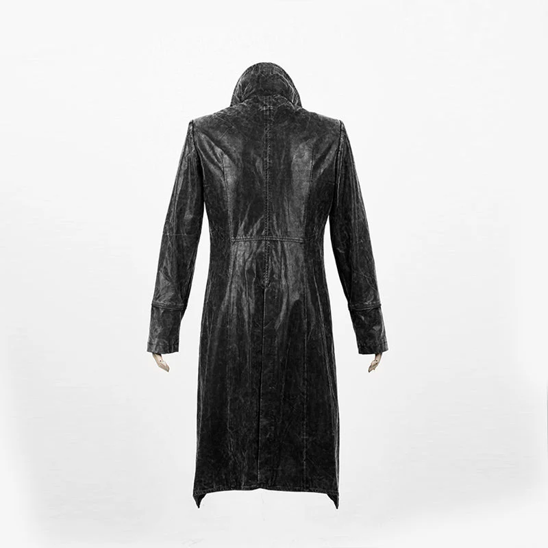 Y-462 Fashion Style black Long Windbreaker Punk Trench Coat - Image 4