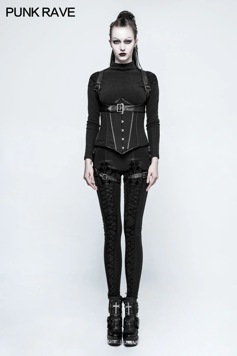 Y-767 Fashion Three Piece Punk Accessories Corset Military Uniform With Removable Leg Set - Image 11