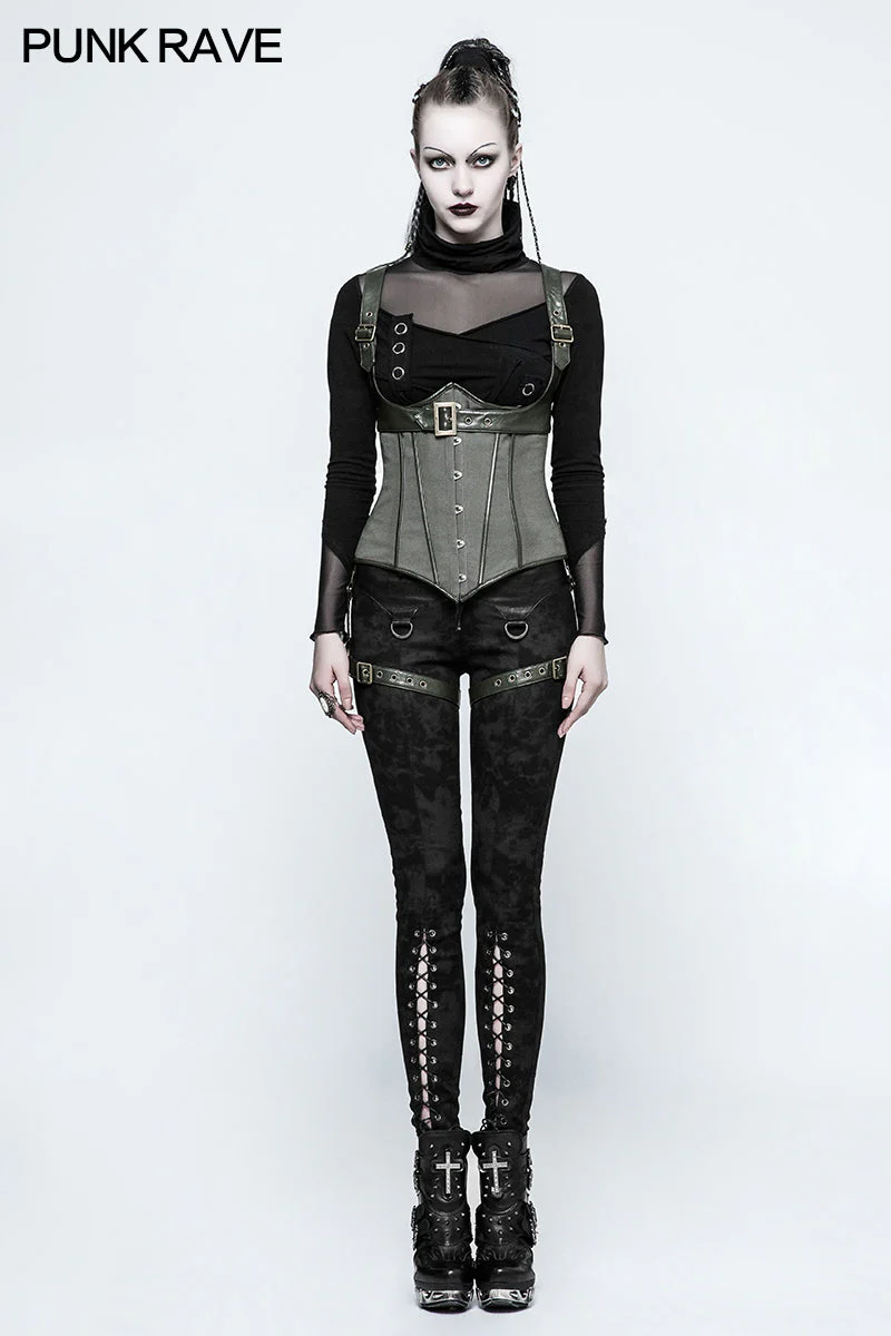 Y-767 Fashion Three Piece Punk Accessories Corset Military Uniform With Removable Leg Set - Image 12