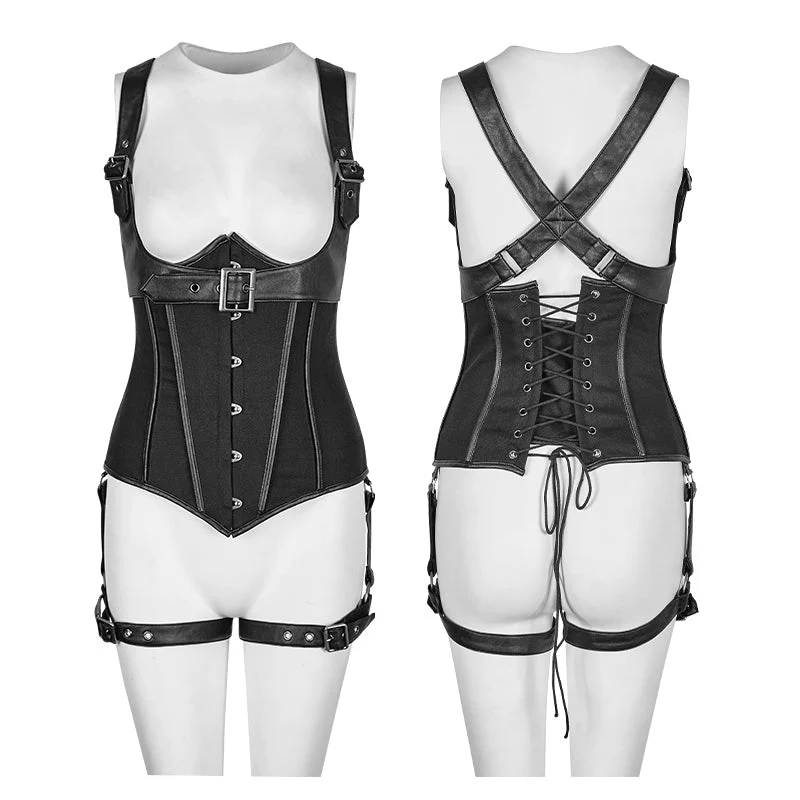 Y-767 Fashion Three Piece Punk Accessories Corset Military Uniform With Removable Leg Set - Image 4