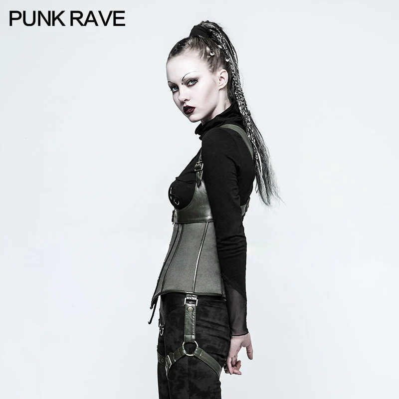 Y-767 Fashion Three Piece Punk Accessories Corset Military Uniform With Removable Leg Set - Image 7