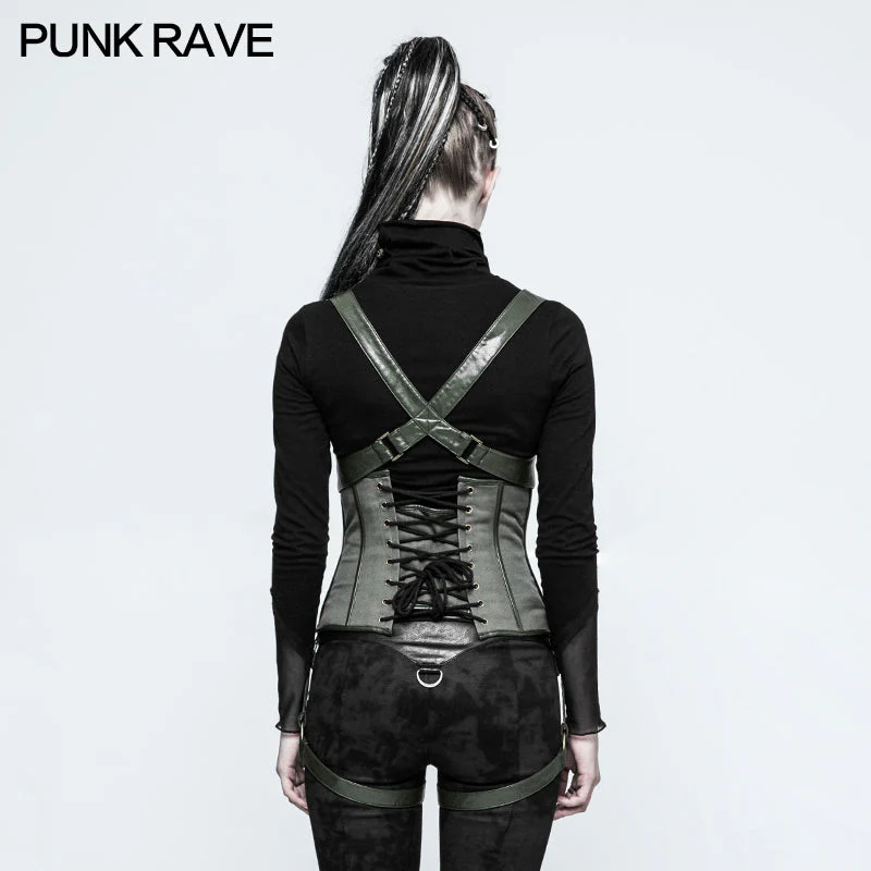 Y-767 Fashion Three Piece Punk Accessories Corset Military Uniform With Removable Leg Set - Image 8