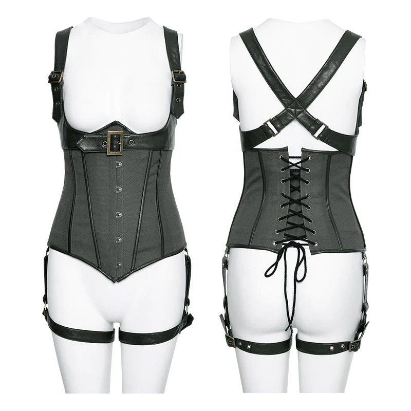 Y-767 Fashion Three Piece Punk Accessories Corset Military Uniform With Removable Leg Set - Image 9