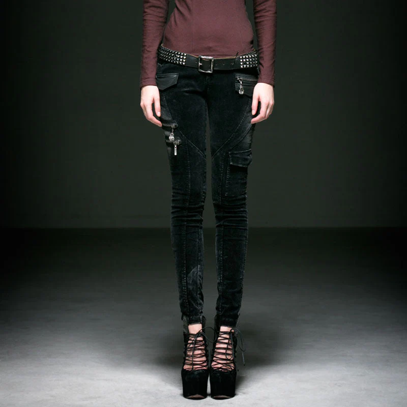K-197 For Women With Pockets Fashionable Denim Long Punk Pants