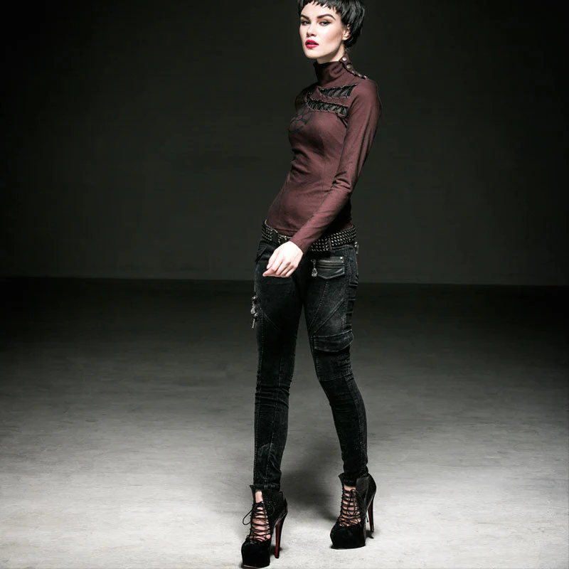 K-197 For Women With Pockets Fashionable Denim Long Punk Pants - Image 3