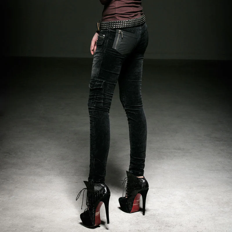 K-197 For Women With Pockets Fashionable Denim Long Punk Pants - Image 4