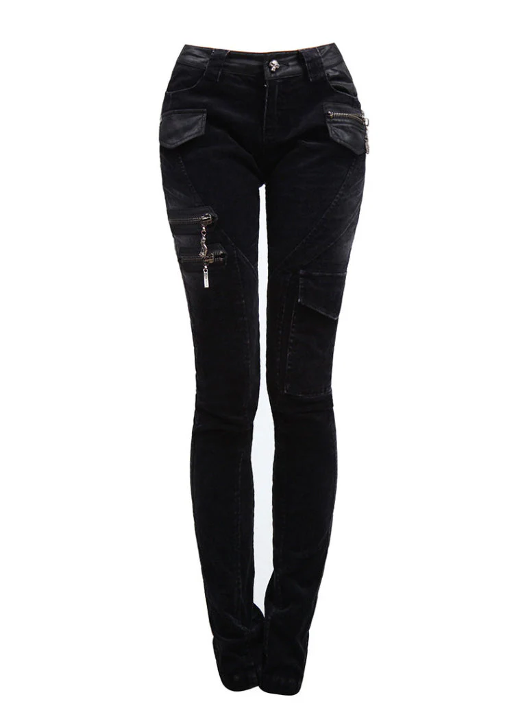 K-197 For Women With Pockets Fashionable Denim Long Punk Pants - Image 5