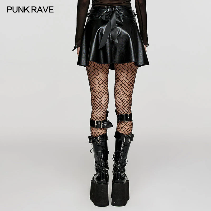 WQ-667DQF Faux Leather Cute A-line Skirt - Image 3