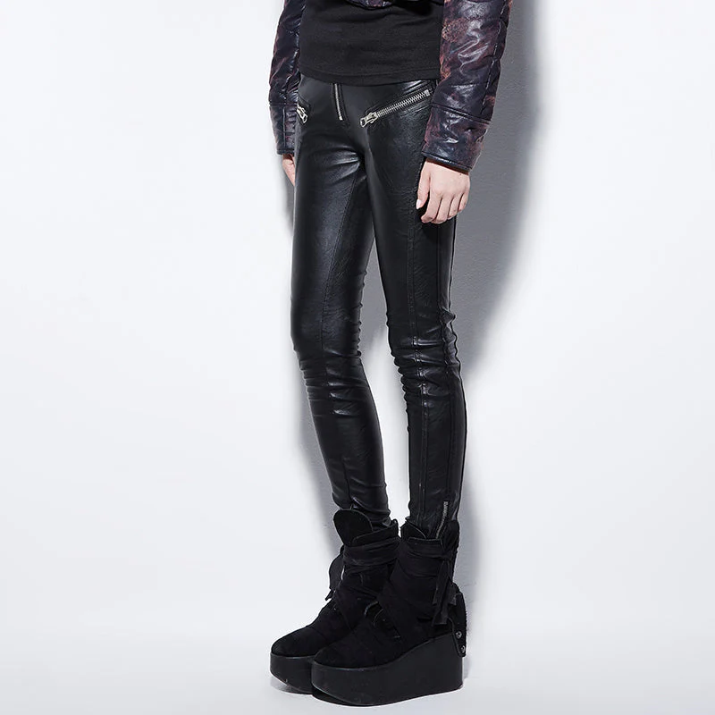 PK-045 Fleece Velvet Casual High Quality Leather Punk Pants - Image 2