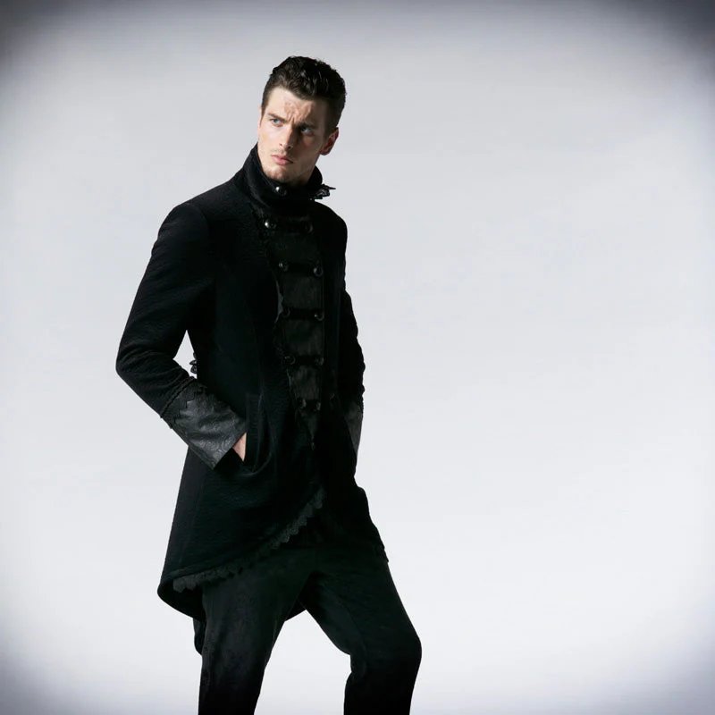 Y-546 Flocking Cotton Double Breasted Gothic Trench Coats - Image 3