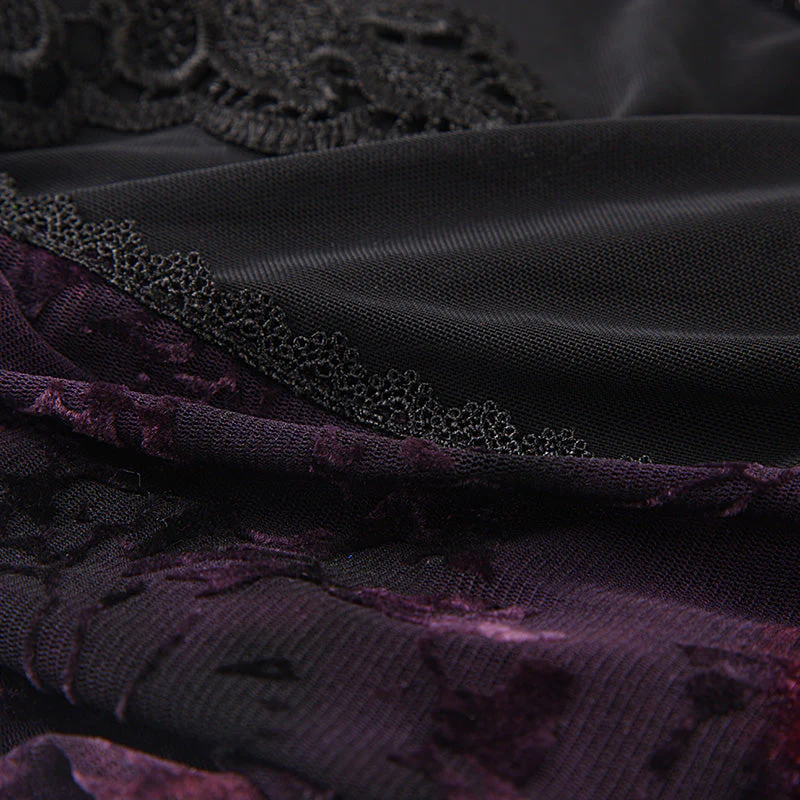 Q-265 Flocking Long Tight Sexy Dark Violet Color Slinky Gothic Dresses - Image 5