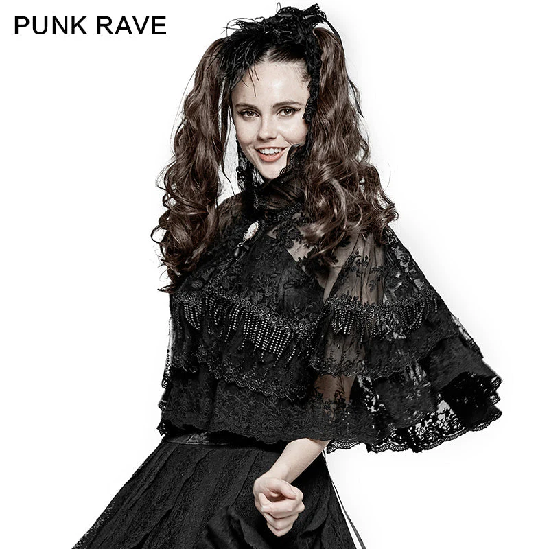 LY-060 Flower Embroidered High Collar Lace Gothic Coat/lolita Cloak - Image 2