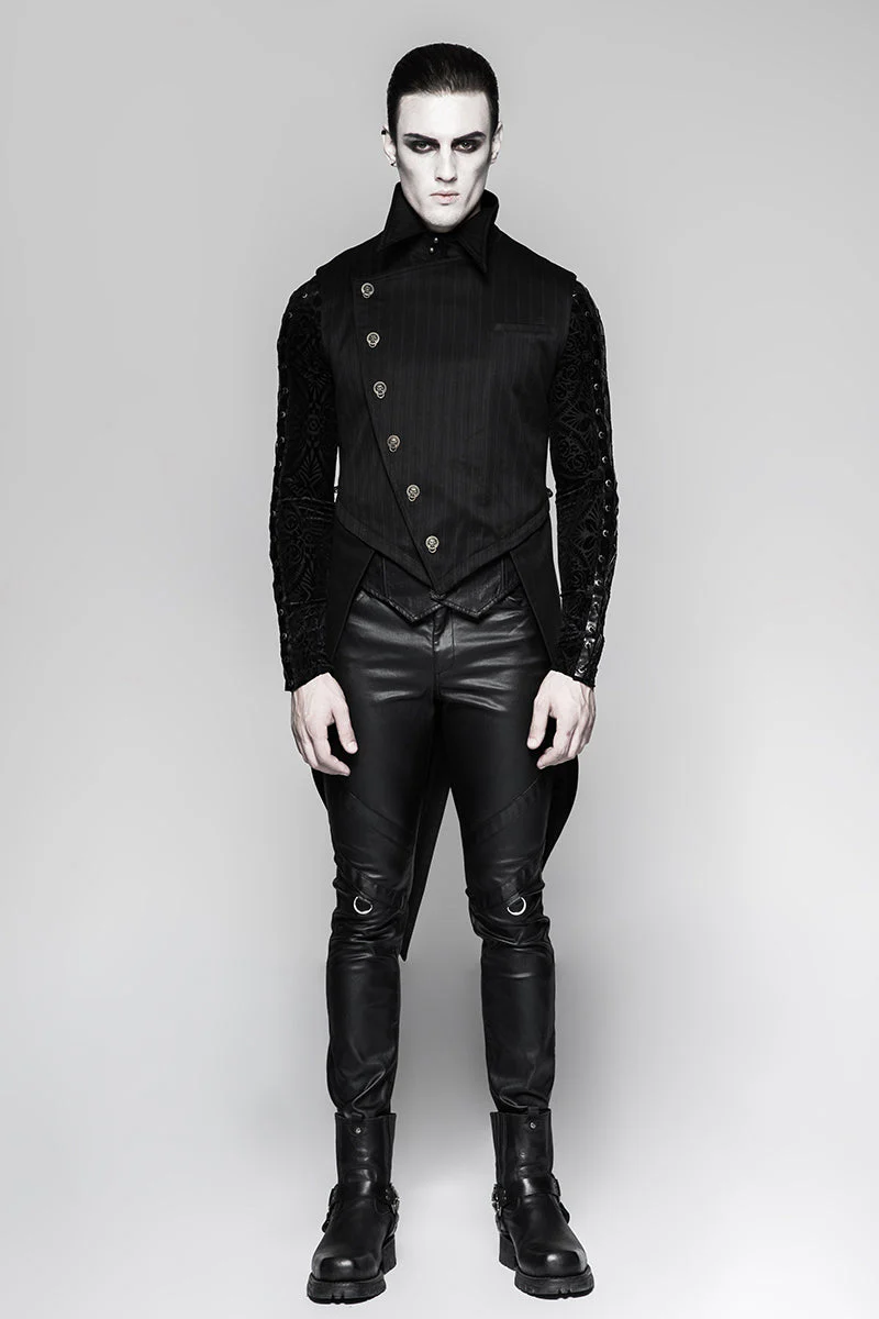 Y-763 Gentleman Stripe Suit Style Buckle Swallowtail Punk Vest - Image 6