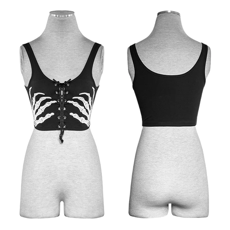 T-447 Ghost Hands Printed Strapless Short Punk Vest - Image 4