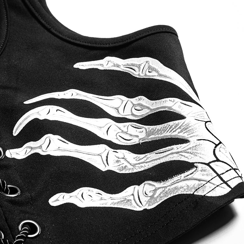 T-447 Ghost Hands Printed Strapless Short Punk Vest - Image 5