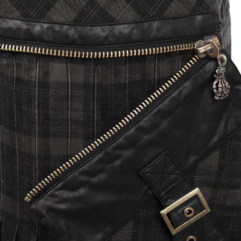 Q-225 Gingham Man Above-the-knee Sheath black Punk Skirt - Image 4