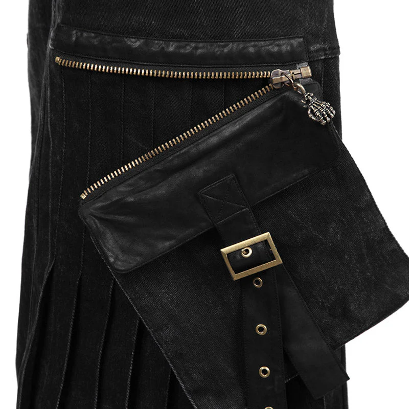 Q-225 Gingham Man Above-the-knee Sheath black Punk Skirt - Image 9