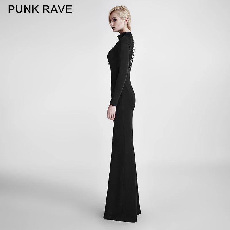Q-301 Global Fashion Hot Design Plain Long Sleeve Gothic Dresses - Image 2