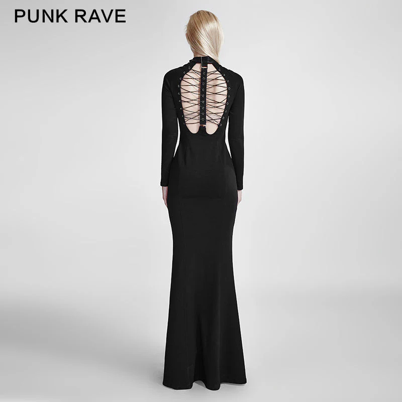 Q-301 Global Fashion Hot Design Plain Long Sleeve Gothic Dresses - Image 3