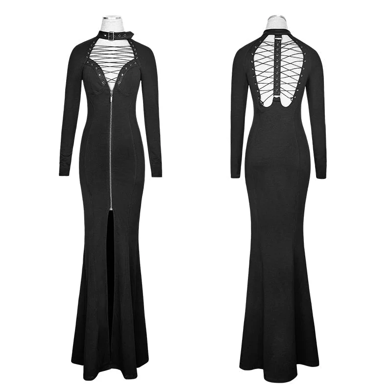 Q-301 Global Fashion Hot Design Plain Long Sleeve Gothic Dresses - Image 4