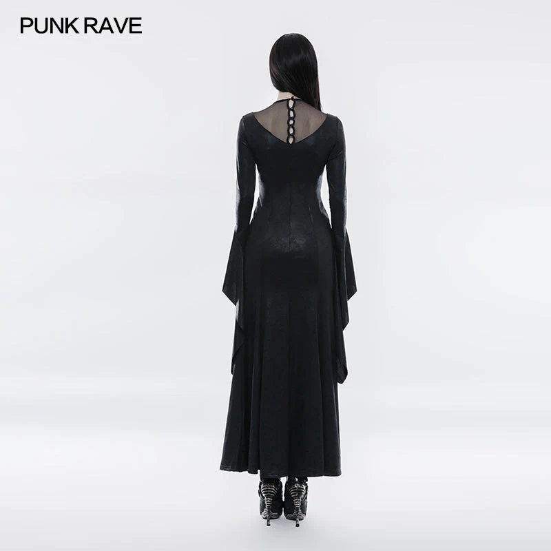 WQ-349 Gorgeous black High Split Lace Gothic Dress - Image 3
