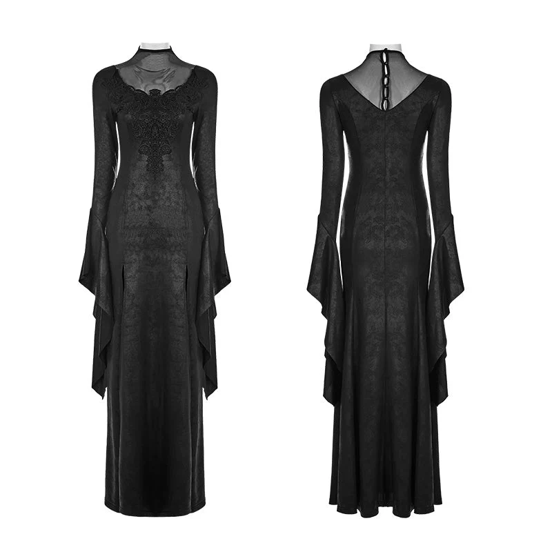 WQ-349 Gorgeous black High Split Lace Gothic Dress - Image 4