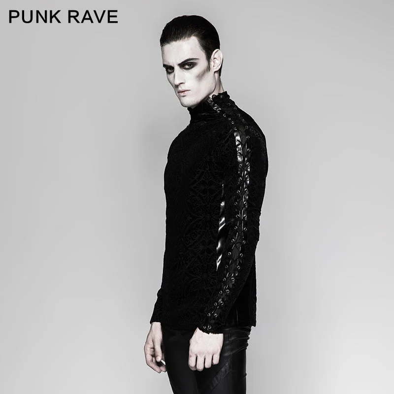T-467 Gorgeous Elastic Square Pattern Long Sleeve Gothic T-shirts - Image 2