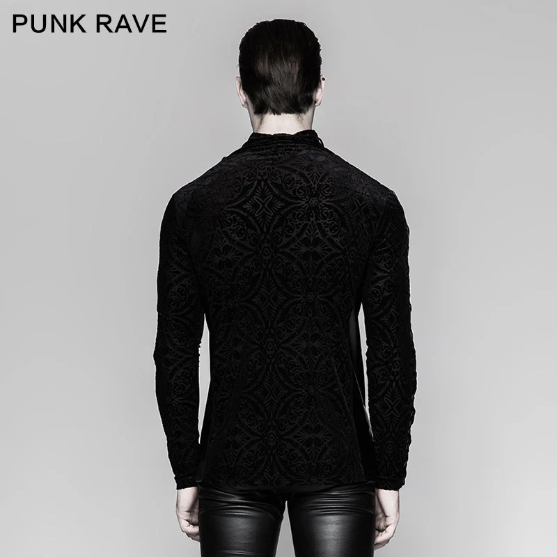 T-467 Gorgeous Elastic Square Pattern Long Sleeve Gothic T-shirts - Image 3
