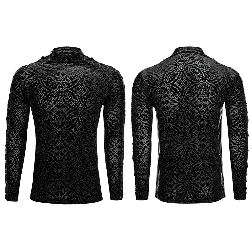 T-467 Gorgeous Elastic Square Pattern Long Sleeve Gothic T-shirts - Image 4