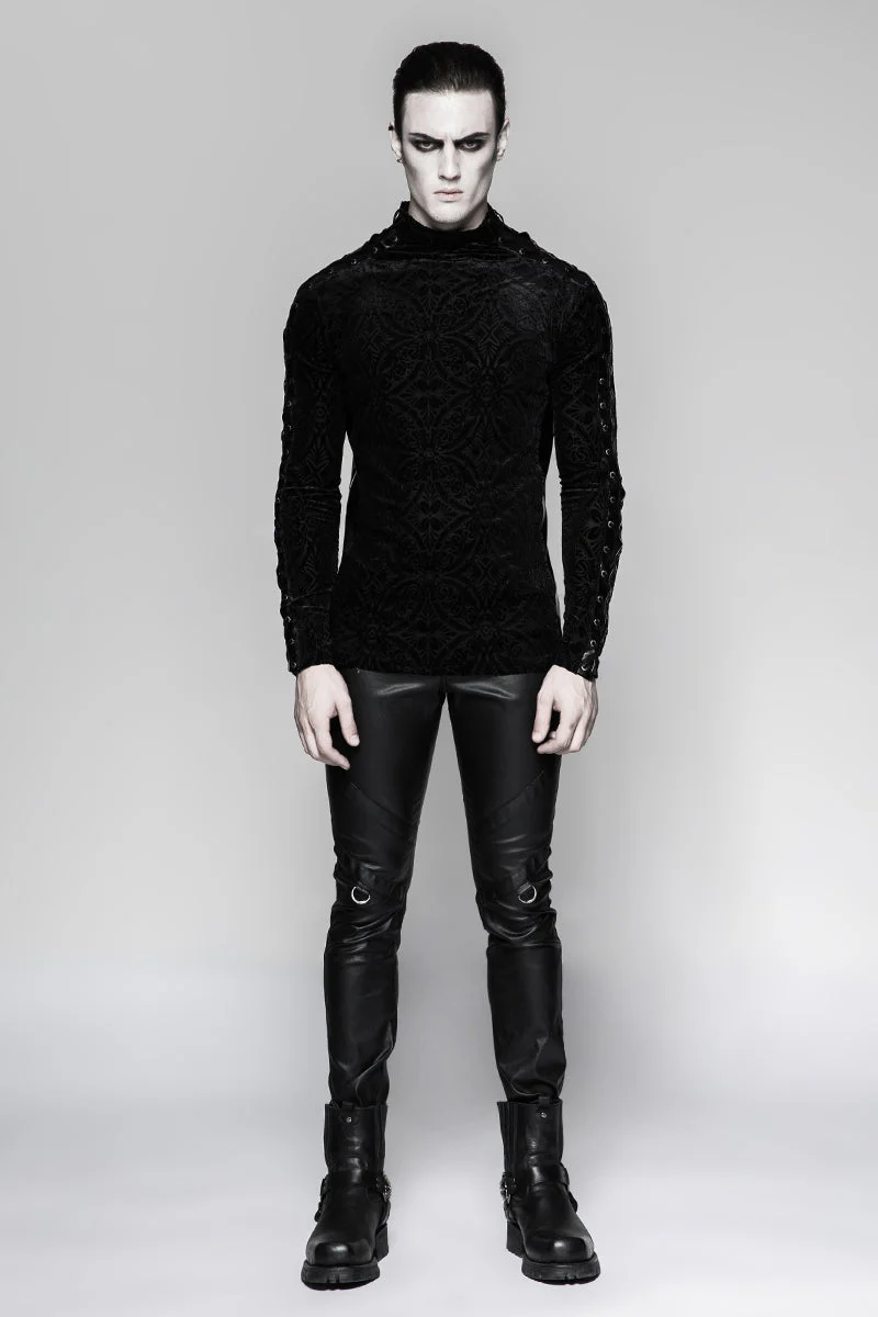T-467 Gorgeous Elastic Square Pattern Long Sleeve Gothic T-shirts - Image 6