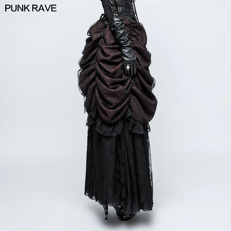 Q-332 Gorgeous Flame Jacquard Gothic Skirt With Bubble Lace Hem - Image 2