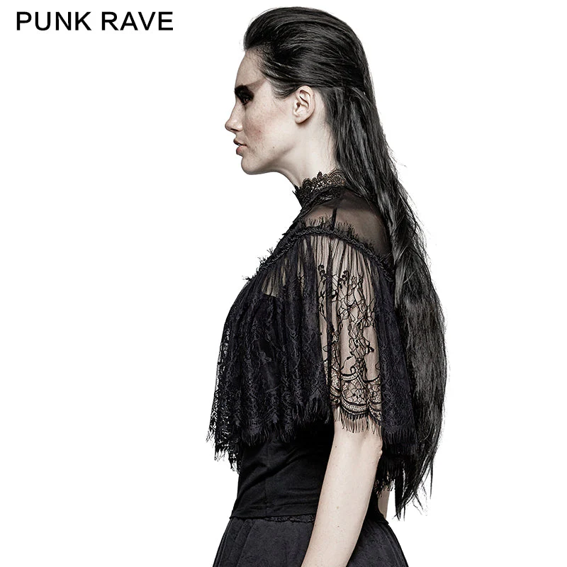T-455 Gorgeous Floral Pattern Sleeveless Light Lace Gothic T-Shirt - Image 2
