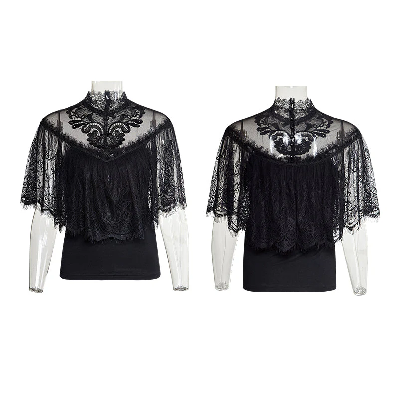 T-455 Gorgeous Floral Pattern Sleeveless Light Lace Gothic T-Shirt - Image 4