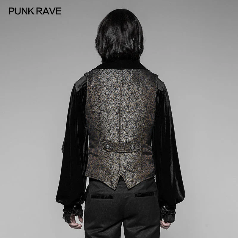 WY-938 Gorgeous Royal Court Dark Gold Jacquard Waistcoat Gothic Vest - Image 2