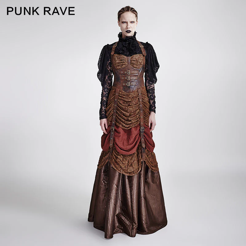Q-295 Gorgeous Ruched Ball Gown Full-length Evening Punk Dress