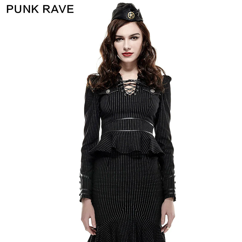 Y-661 Gorgeous Soft Textile Punk Jacket With Red Stripes - Image 6