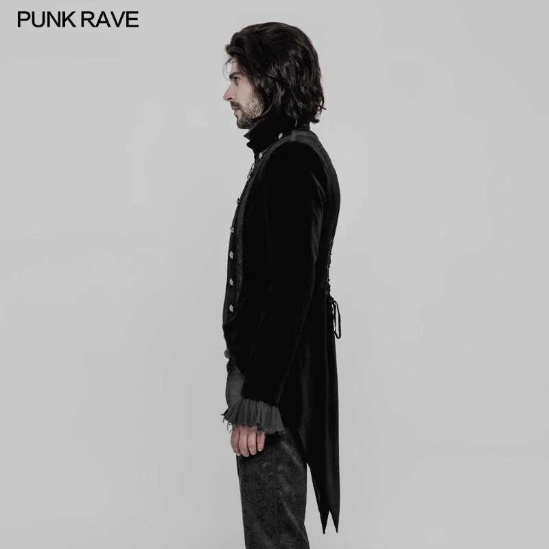 WY-857 Gorgeous Tailcoat Velvet &amp; Jacquard Mens Gothic Dress Coat - Image 2