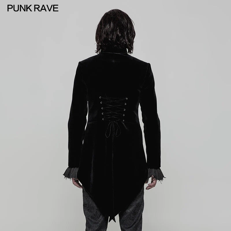 WY-857 Gorgeous Tailcoat Velvet &amp; Jacquard Mens Gothic Dress Coat - Image 3