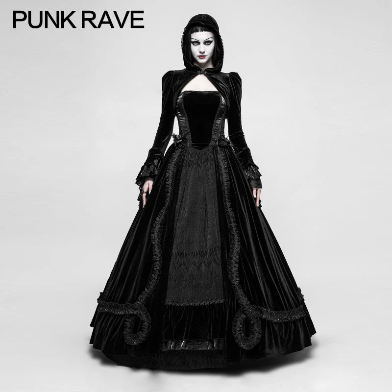 Q-339 Gorgeous Velvet Lace Long black Gothic Dress For Women